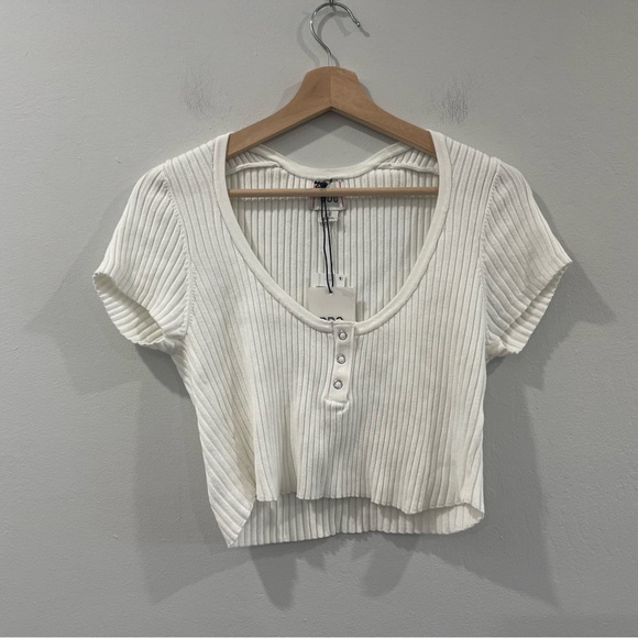 NWT BDG White Ribbed Crop Top Sz Large - Picture 1 of 7